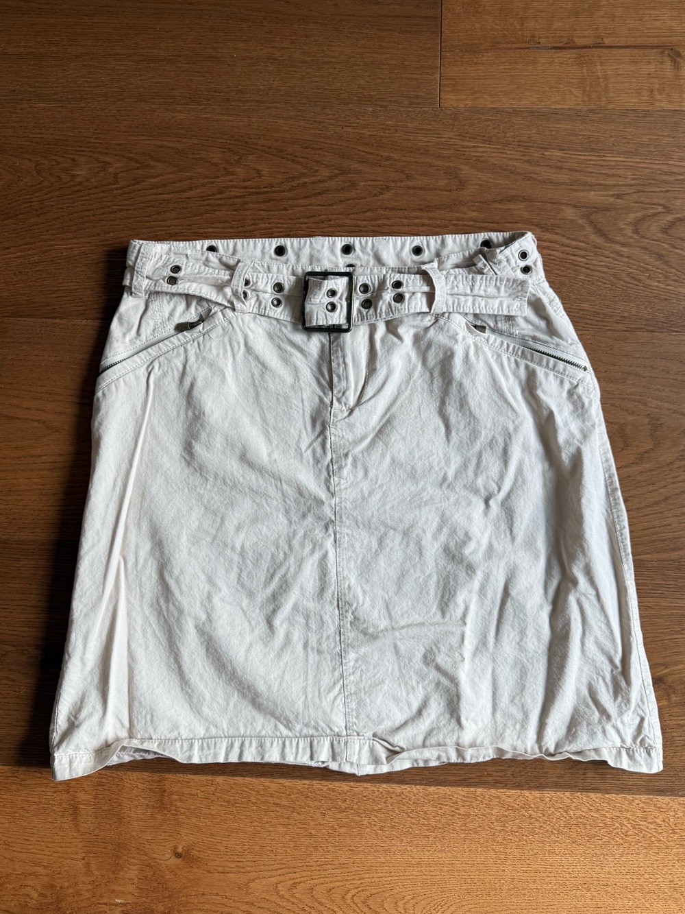 Down East Women's Beige Solid Mini Skirt Zip Closure Buckle Eyelets Size M